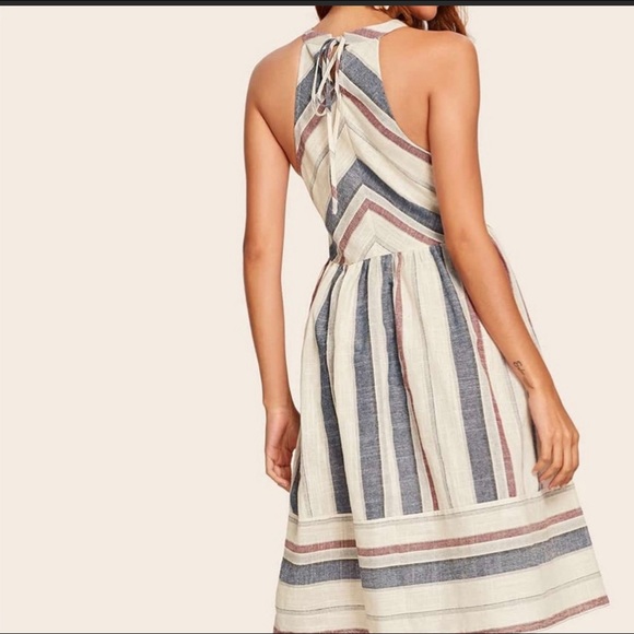 SOLD πListicle Midi Linen Striped Dress EUC M - Picture 3 of 12